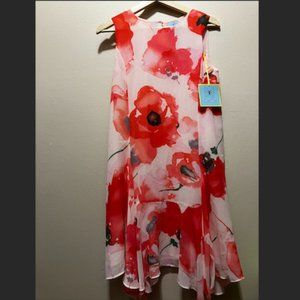CeCe Women's Watercolor Poppy Fields Floral Shift Sleeveless Dress
